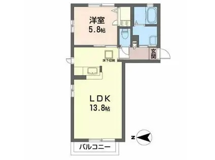 ラフィーネ市名坂 II(1LDK/2階)の間取り写真