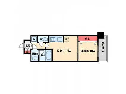 グランカーサ難波元町(1DK/14階)の間取り写真