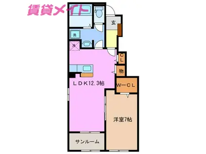 ミル ハピネス B(1LDK/1階)の間取り写真