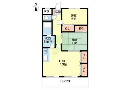 フローラ重根(2LDK/3階)の間取り写真