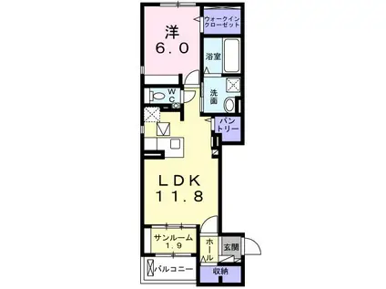ラ ペ フランII(1LDK/1階)の間取り写真