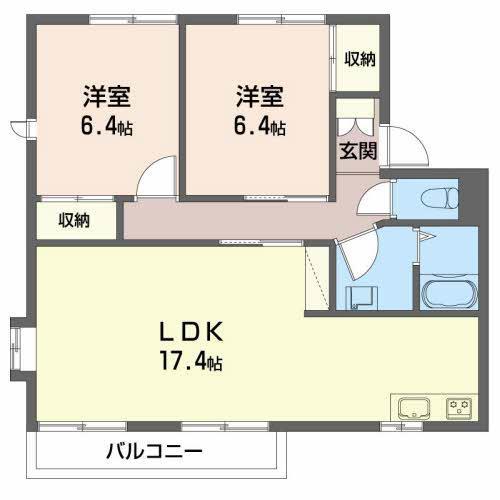 シャルム浅野(2LDK/1階)の間取り写真
