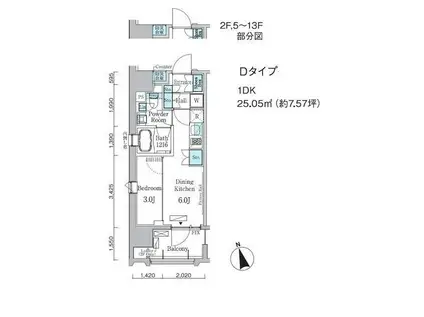 プライマル中央ミナト(1DK/13階)の間取り写真