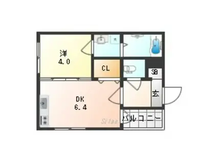 ハーモニーテラス巽北IV(1DK/3階)の間取り写真