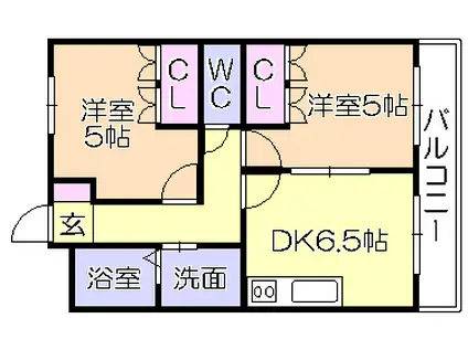 グランディールチェリー(2DK/2階)の間取り写真