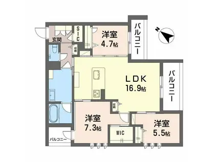 シャーメゾン 新屋敷 PREMIUM(3LDK/3階)の間取り写真