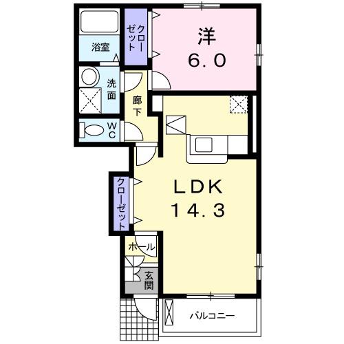 フェアリーヒルズ ミュゲ(1LDK/1階)の間取り写真