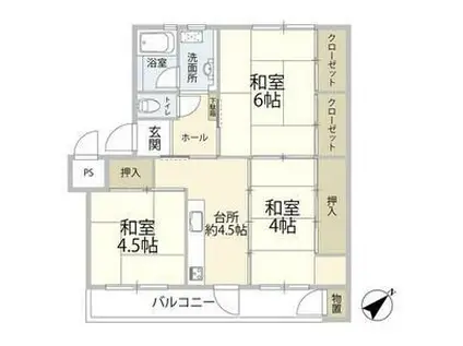 船橋グリーンハイツ3号棟(3K/4階)の間取り写真