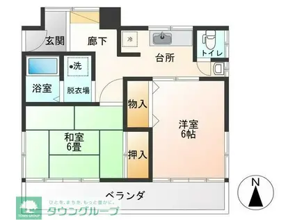 フリーデ国立(2DK/2階)の間取り写真