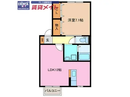 エクレール B棟(1LDK/2階)の間取り写真