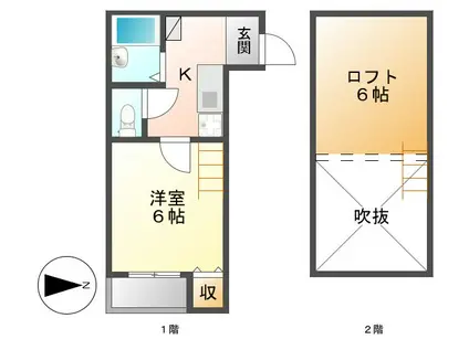 LOFT2本陣(1K/2階)の間取り写真