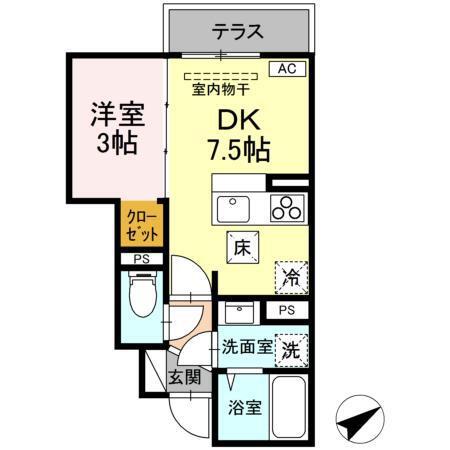 シャルール西(1DK/1階)の間取り写真