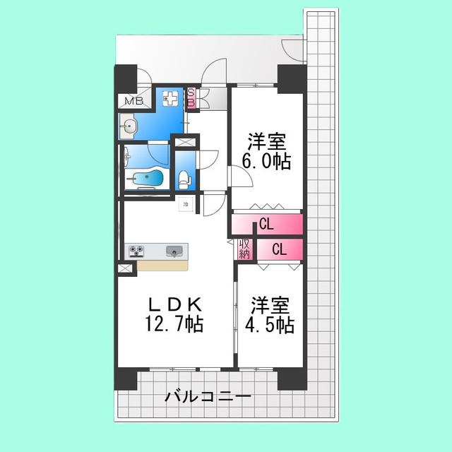 アトリエール堺寺地町(2LDK/2階)の間取り写真