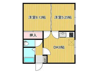 コーポ緑ヶ丘(2DK/2階)の間取り写真