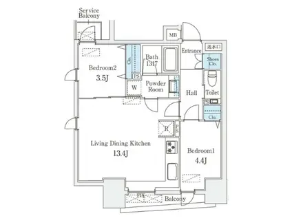 GENOVIA世田谷砧II(2LDK/7階)の間取り写真