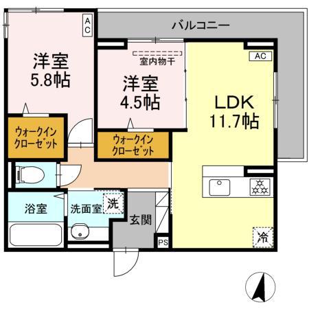 アルカディア中山(2LDK/3階)の間取り写真
