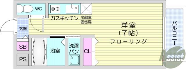 ノースエイト柏木(1K/2階)の間取り写真