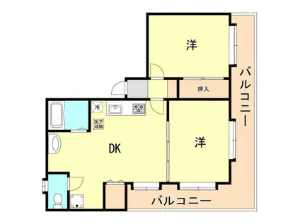 サンシャトー三宮(2DK/4階)の間取り写真