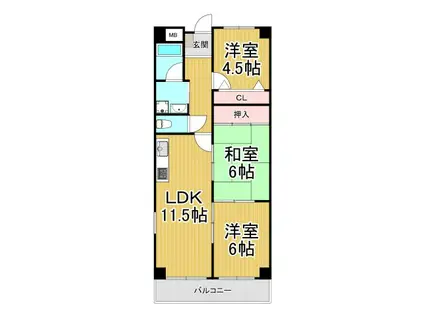 シャトレ鳴尾(3LDK/5階)の間取り写真