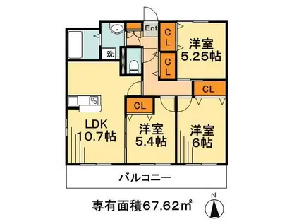 フェザンレーヴ(3LDK/2階)の間取り写真