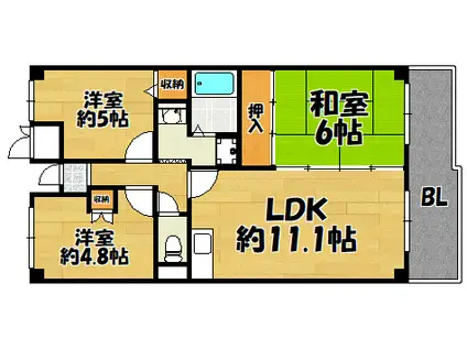 四條畷・サカモトマンション(3LDK/3階)の間取り写真