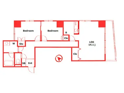 アムール(2LDK/7階)の間取り写真
