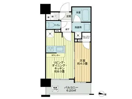 グローベル ザ・スイート横浜プレミア(1LDK/4階)の間取り写真