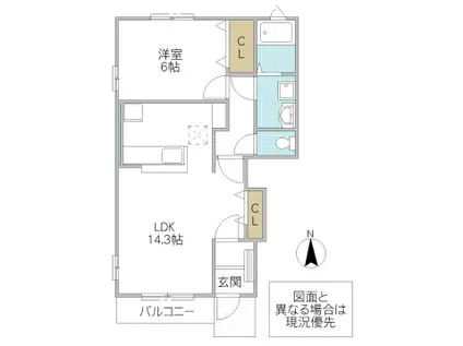 ポルトボヌール II(1LDK/1階)の間取り写真