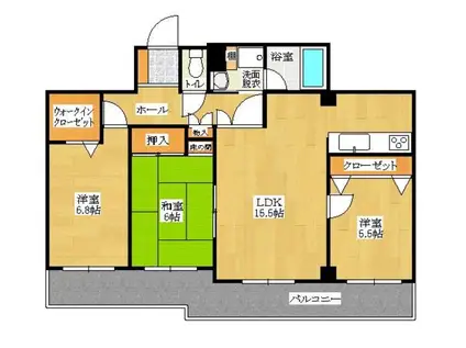 東急ドエルアルス大橋(3LDK/3階)の間取り写真