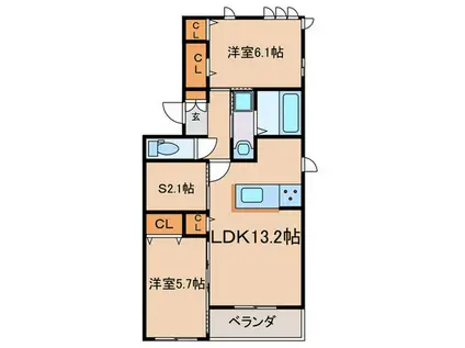ベルフィールド西京極 西棟(2SLDK/3階)の間取り写真