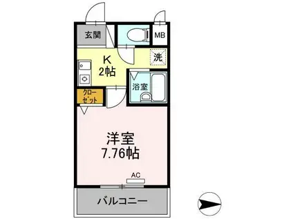 ラフィネ高峯(1K/2階)の間取り写真