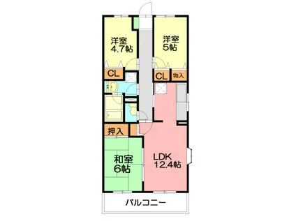湘南山の手マンション(3LDK/3階)の間取り写真