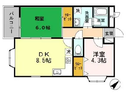 エステート西府中(2DK/1階)の間取り写真