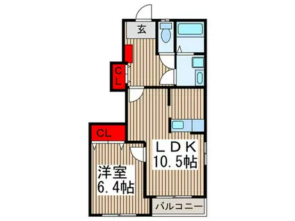 DモンドI(1LDK/1階)の間取り写真