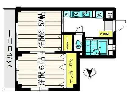 アヴニール(2K/2階)の間取り写真