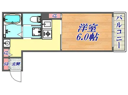 エステムコート神戸ハーバーランド前Ⅱ(1K/2階)の間取り写真