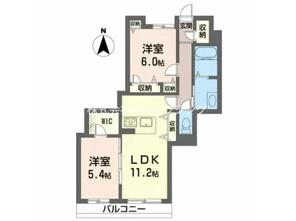 プロヌーブ北矢三 B棟(2LDK/1階)の間取り写真
