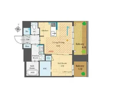 パークルール恵比寿(1LDK/7階)の間取り写真