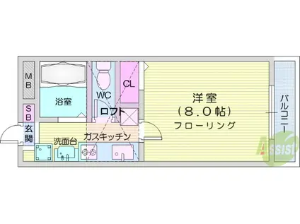 ラポールⅤ(1K/1階)の間取り写真