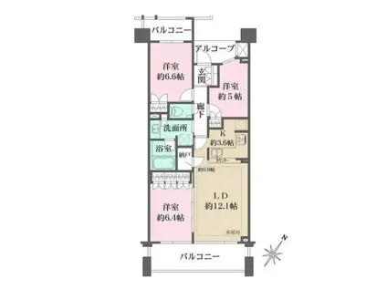 横濱紅葉坂レジデンス参番館(3LDK/5階)の間取り写真