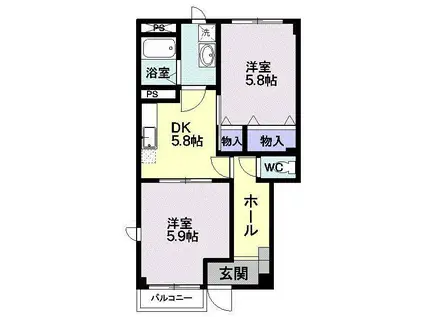 サンパ-クア・ナン(2DK/1階)の間取り写真