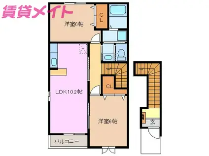 ミューズ B(2LDK/2階)の間取り写真