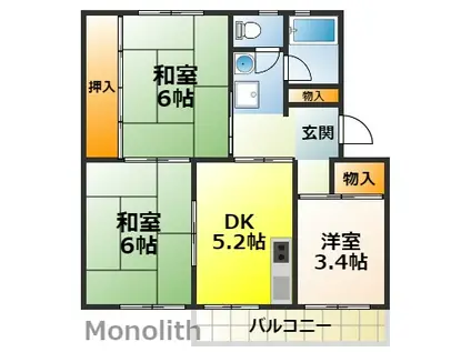 泉北茶山台2丁7番3号棟(3DK/4階)の間取り写真
