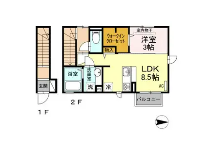 グランド KOU(1LDK/2階)の間取り写真