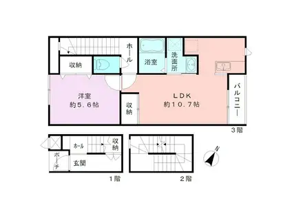 ベル・ヴェール田中町(1LDK/3階)の間取り写真