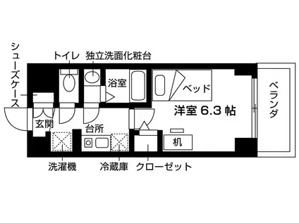 エスリードカレッジゲート南草津(1K/3階)の間取り写真