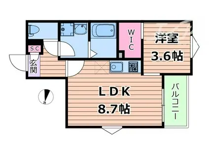 REGALEST千里丘 都(1LDK/3階)の間取り写真