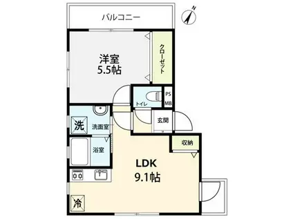 EVERGREEN高田馬場(1LDK/2階)の間取り写真