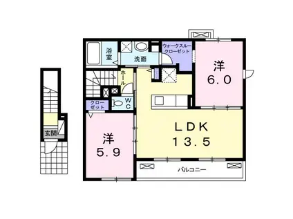 ヴィラージオ スズ 東小泉(2LDK/2階)の間取り写真