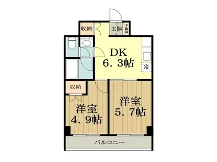 レジティ八王子(2DK/6階)の間取り写真